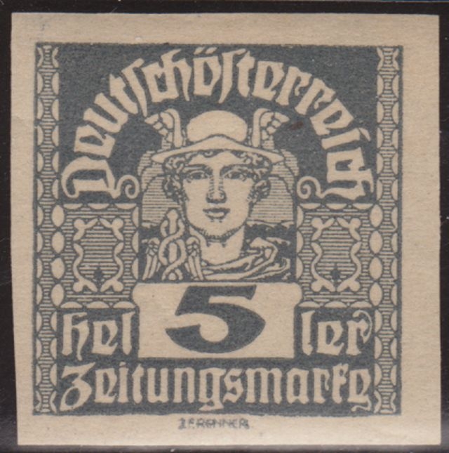 Austria 1920 Scott P31 Sello * Mercurio Mercury Sin dentar 5h Autriche Osterreich Preobliteré Matasello de Favor